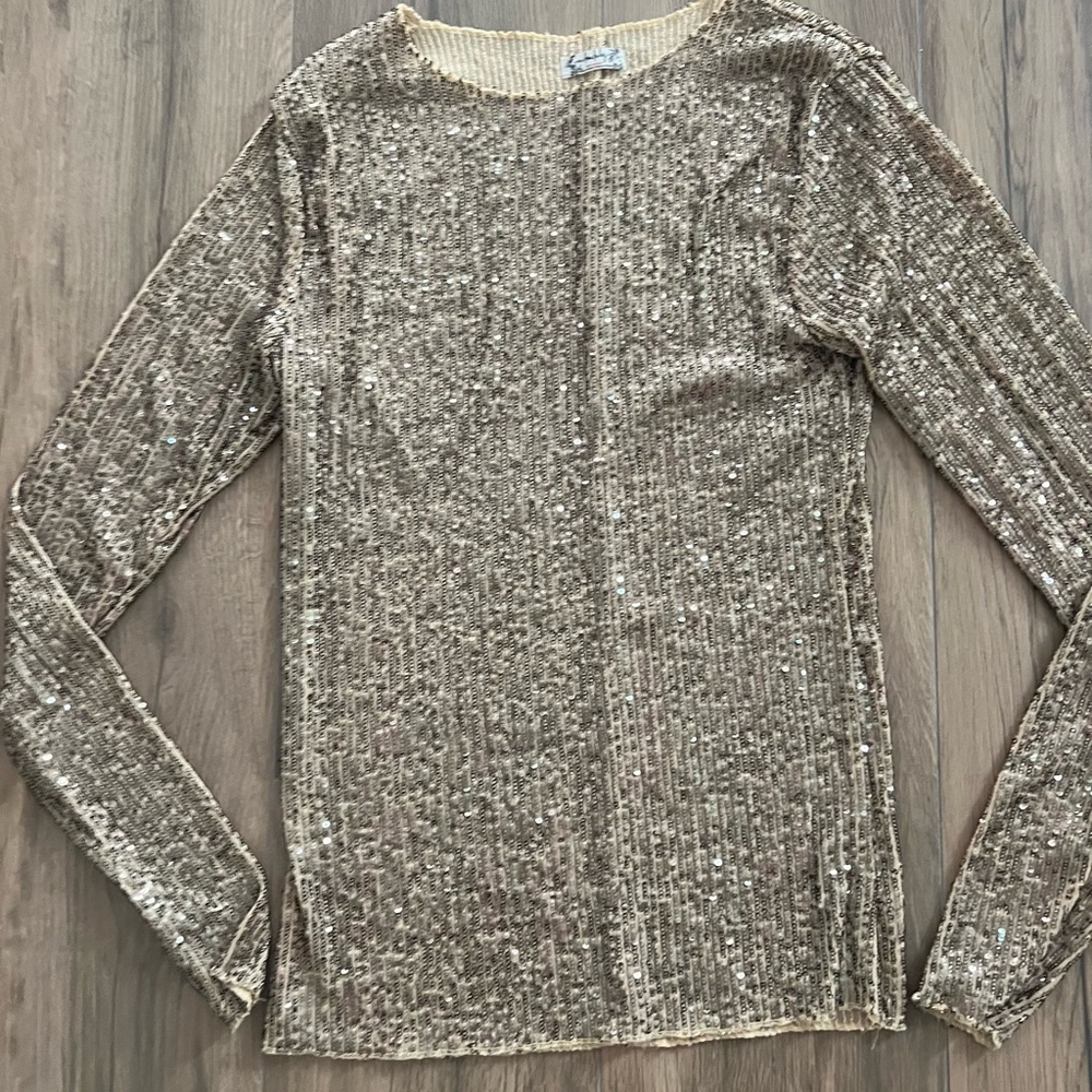Intimately Free People Top Women's XS Gold Sequin Long Sleeve Blouse
